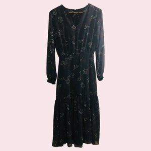 Amey Vintage Black Bow Sleeve Chiffron High Waist Floral A-Line Maxi Dress